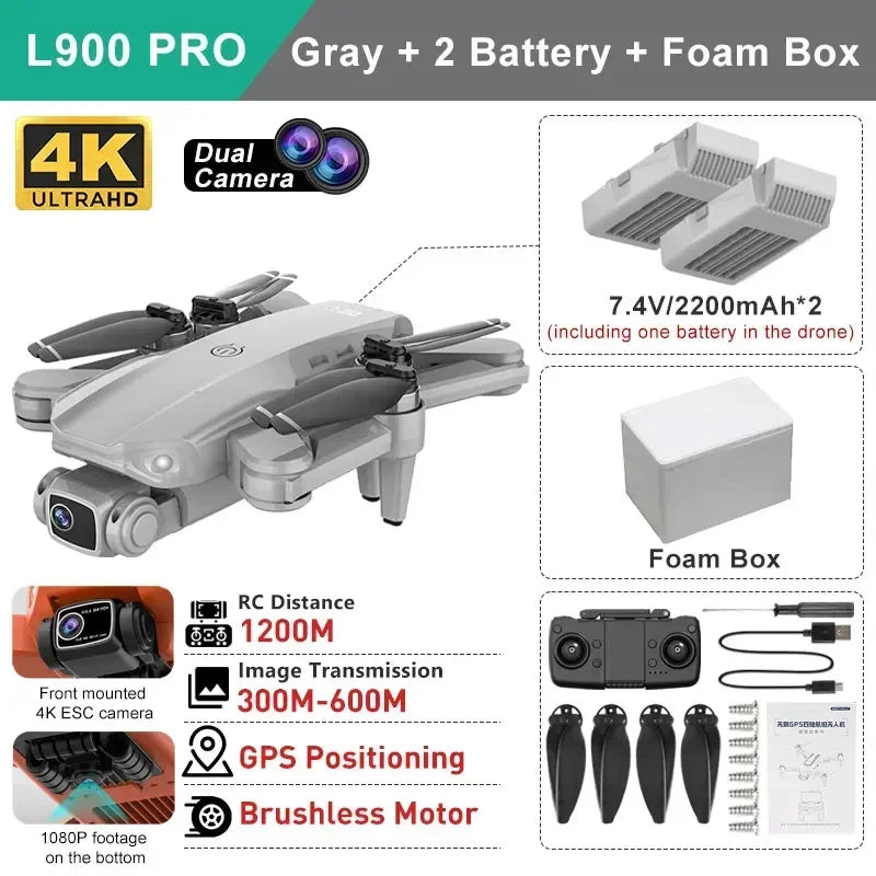 LYZRC L900 pro GPS Drone with 4K HD Dual Camera 5G Brushless Quadcopter RC Aircraft Foldable WIFI Photography Cam