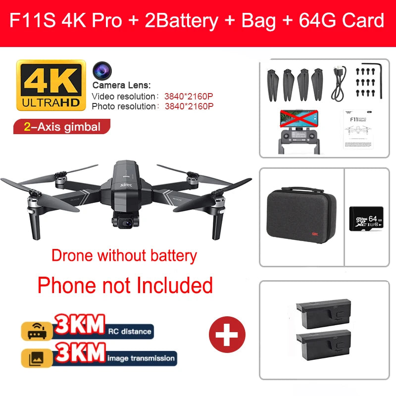 SJRC F11 Pro 4K F11s Pro 4K Camera Drone GPS 5G FPV HD 2 Axis Stabilized Gimbal EIS Professional Brushless Quadcopter RC Dron