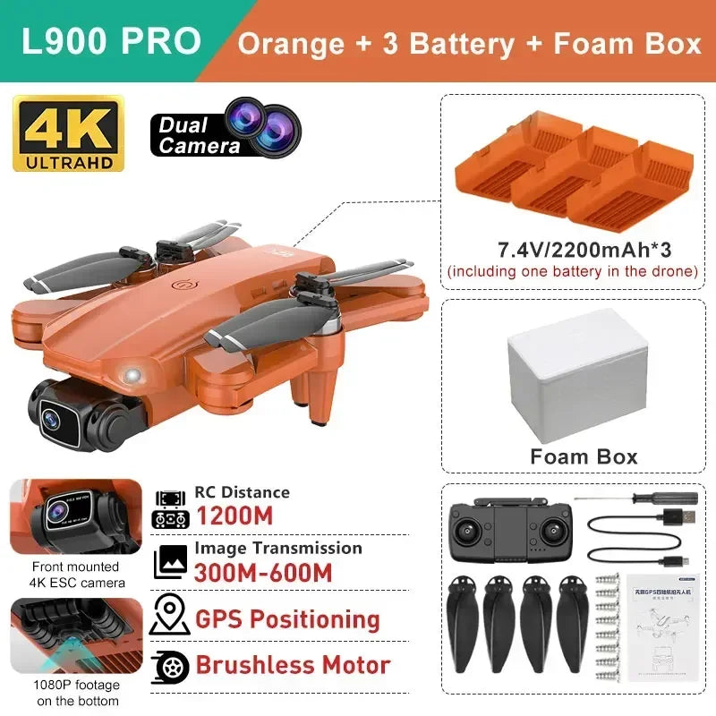 LYZRC L900 pro GPS Drone with 4K HD Dual Camera 5G Brushless Quadcopter RC Aircraft Foldable WIFI Photography Cam
