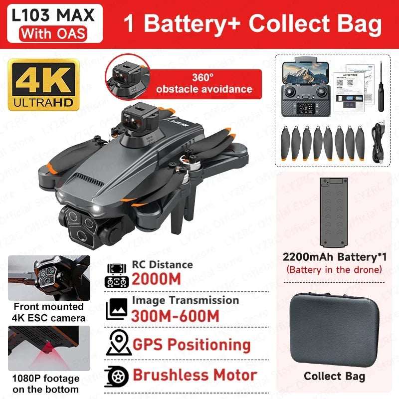 LYZRC L103 MAX GPS Brushless Motor Drone Professional HD Dual Camera 360° Laser OAS 5G Wifi FPV Foldable RC Aerial Helicopter