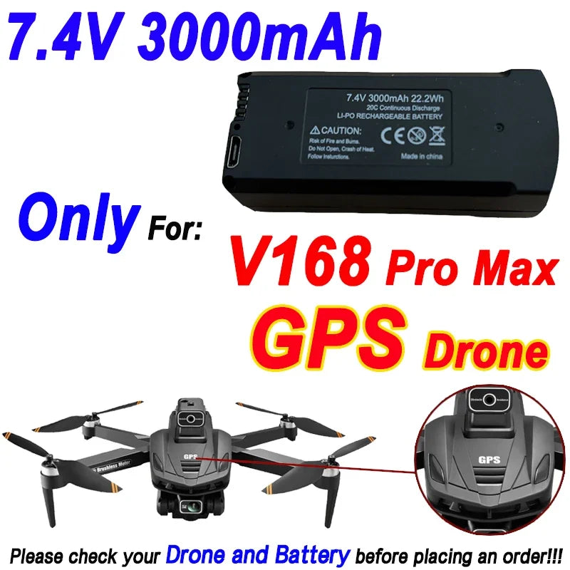 Original V168 GPS Battery 7.4V 3000mAh For V168Pro Max Drone 3.7V 2000mAh Battery For V168Pro RC Quadcopter Accessories Part