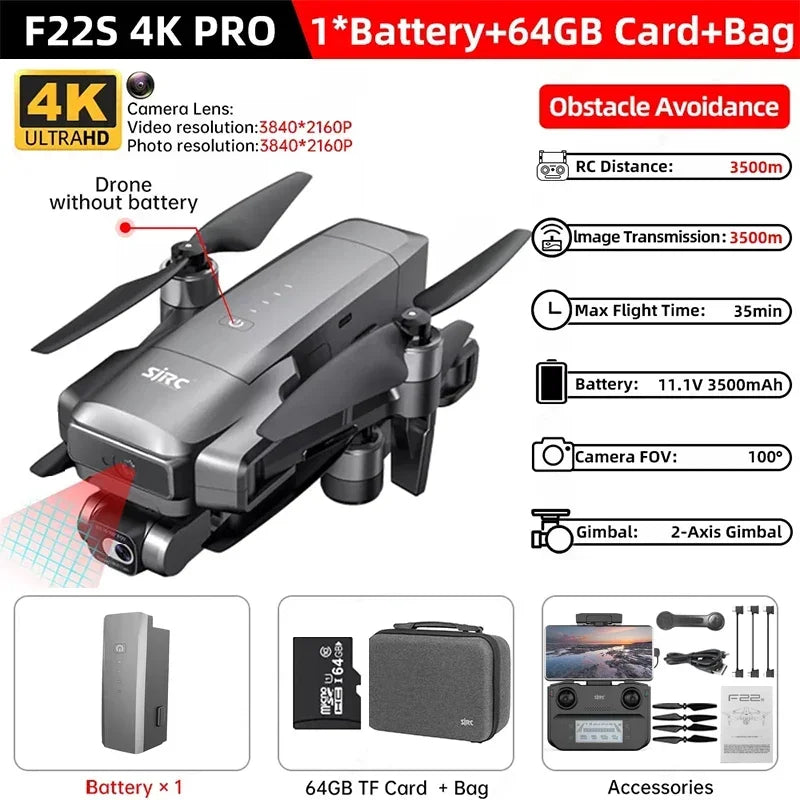 IN Stock SJRC F22 / F22S 4K Pro GPS Drone 4K Profesional RC Quadcopter With Camera 2 Axis Stabilized Gimbal 5G WiFi FPV Drones