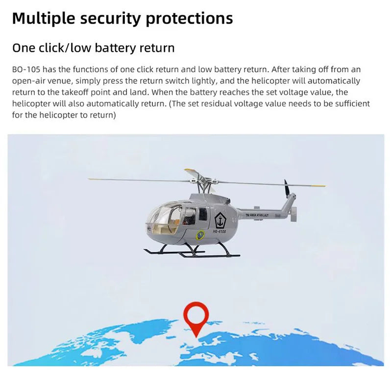 FLYWING 470 BO105 Navy Painted Simulation Remote Control Model Helicopter GPS Positioning Automatic Return RTF BO-105 Helicopter