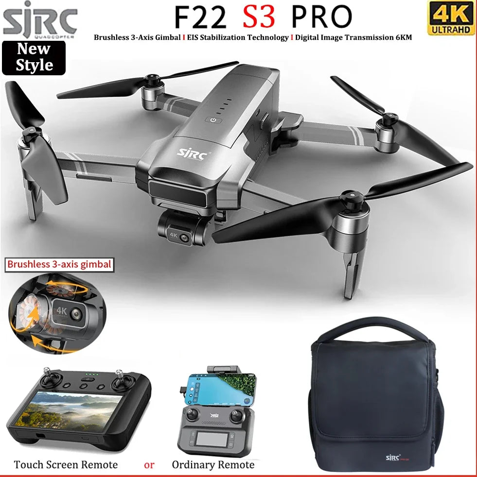 SJRC F22 S3 PRO Drone 4K Professional Camera GPS HD 5G WiFi FPV 3-Axis Gimbal EIS Brushless Foldable RC Quadcopter Toys For Kids