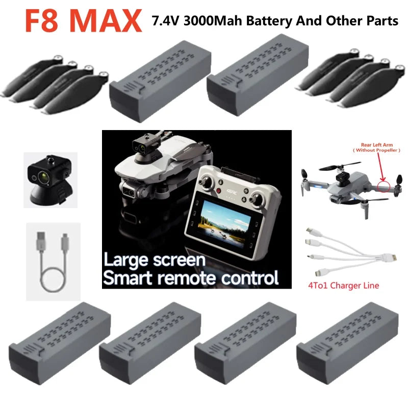 F8 MAX Brushless GPS Remote Control RC Drone Quadcopter Spare Parts Accessories 7.4V 3000Mah Battery Propeller Arm USB Charger