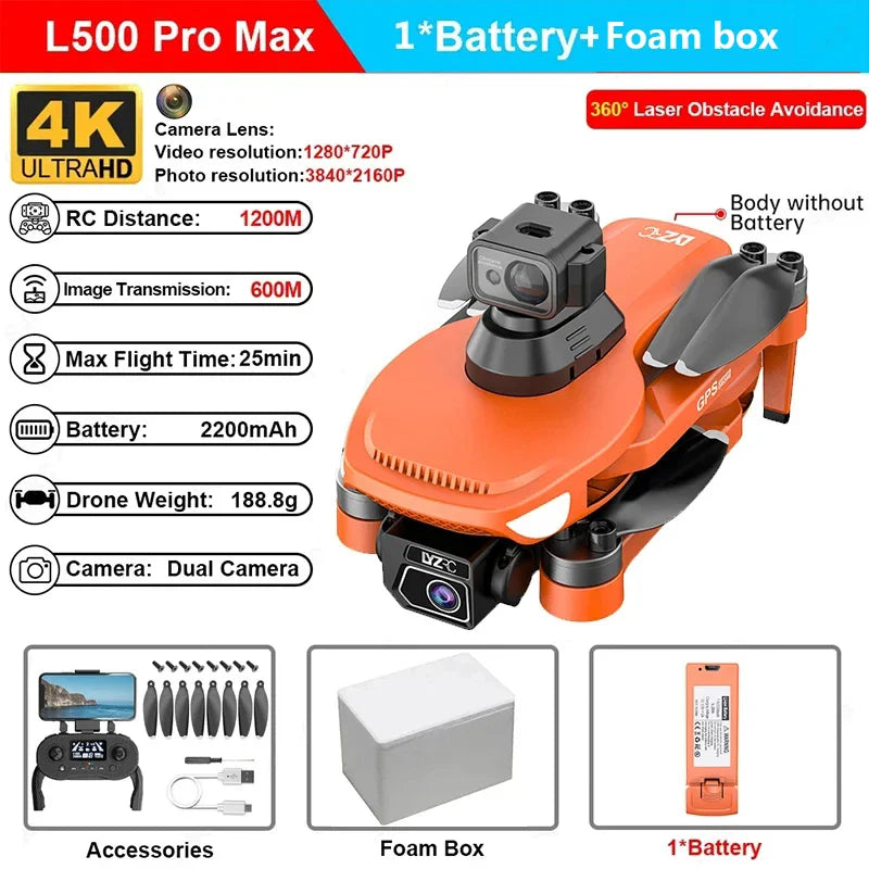 L500 PRO MAX GPS Drone 4K Professional HD Dual Camera 5G WIFI 360°Obstacle Avoidance Brushless Motor RC Quadcopter FPV Drones