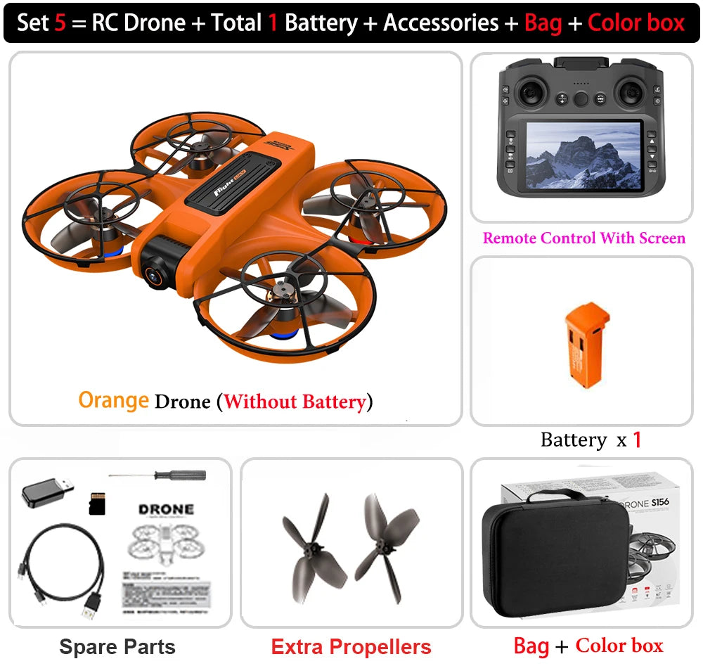S156 Drone HD Dual-Camera Aerial Photography Remote Control with Screen Aircraft Optical Flow Hover Brushless RC Quadcopter Toy