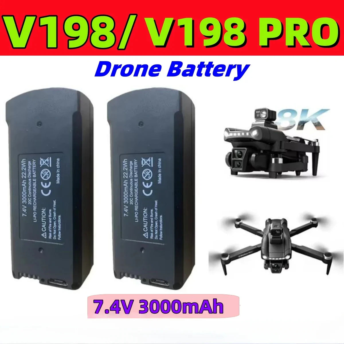 Original 7.4V 3000mAh V198 MAX PRO or V198 8K GPS RC Quadcopter or V198PRO Spare  Drone Battery Drone Parts