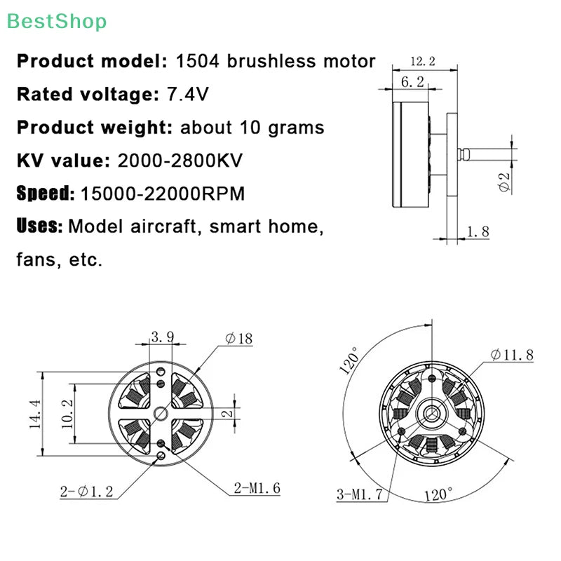 7.4V 1504 Brushless Motor For 4 Axes Remote Control Airplanes Quadcopter Model