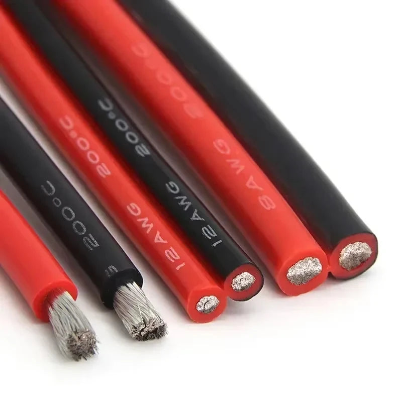 1~50m Heat-Resistant Silicone Wire AWG 30 26 24 22 20 18 16 14 12 10 8 Red Black Automotive Wiring Car Battery Copper Cable