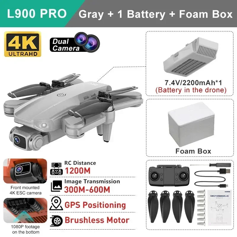 LYZRC L900 pro GPS Drone with 4K HD Dual Camera 5G Brushless Quadcopter RC Aircraft Foldable WIFI Photography Cam