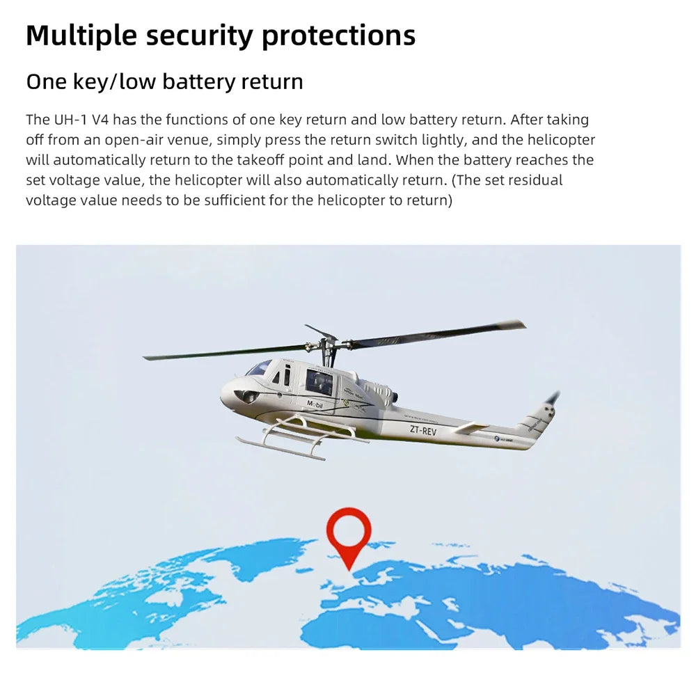 Four blade FLYWING UH1 V4 RC Scale helicopter with H1 GPS metal rotor 450 6ch RC Helicopter iroquois 450L UH1 V3 Huey helicopter