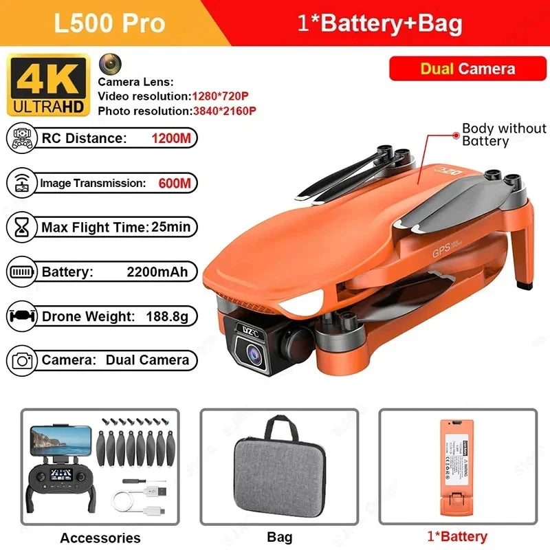 L500 PRO MAX GPS Drone 4K Professional HD Dual Camera 5G WIFI 360°Obstacle Avoidance Brushless Motor RC Quadcopter FPV Drones