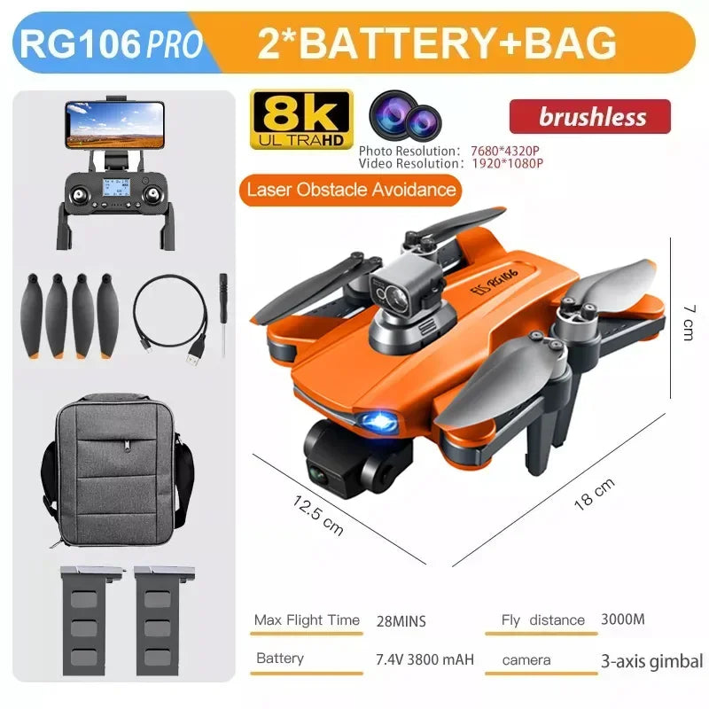 RG106 PRO Drone 8k Dual Camera Profesional GPS Drones With 3 Axis Brushless Rc Helicopter 5G WiFi Fpv Drones Quadcopter Toy
