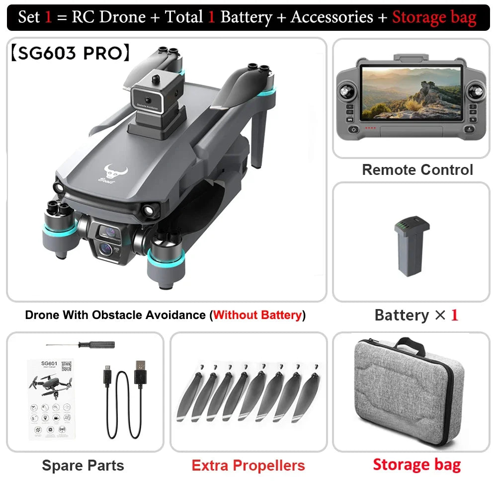 SG603 PRO Drone with Large Screen HD Camera  Remote Control Obstacle Avoidance  Foldable Brushless GPS RC Quadcopter Toy