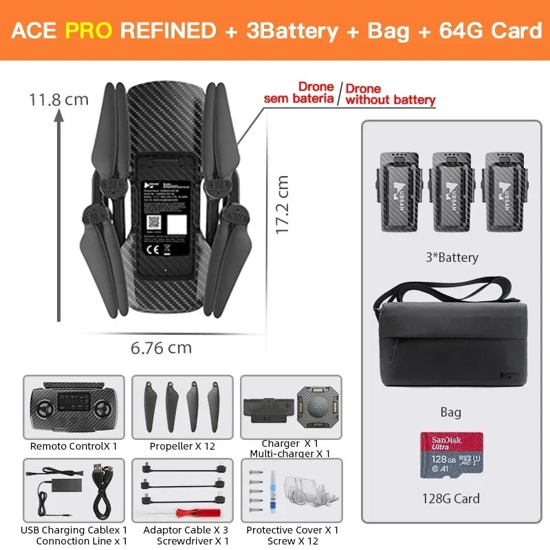 Hubsan ACE PRO Refined Drone With 4K HD Camera 15KM WIFI 3-axis Gimbal Brushless Quadcopter Obstacle Avoidance Professional Dron