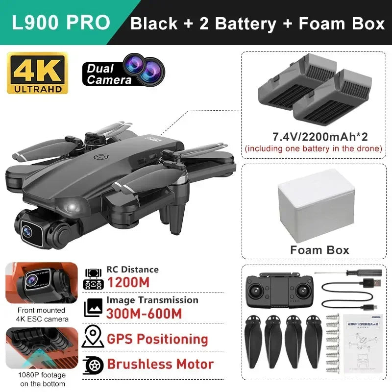 LYZRC L900 pro GPS Drone with 4K HD Dual Camera 5G Brushless Quadcopter RC Aircraft Foldable WIFI Photography Cam