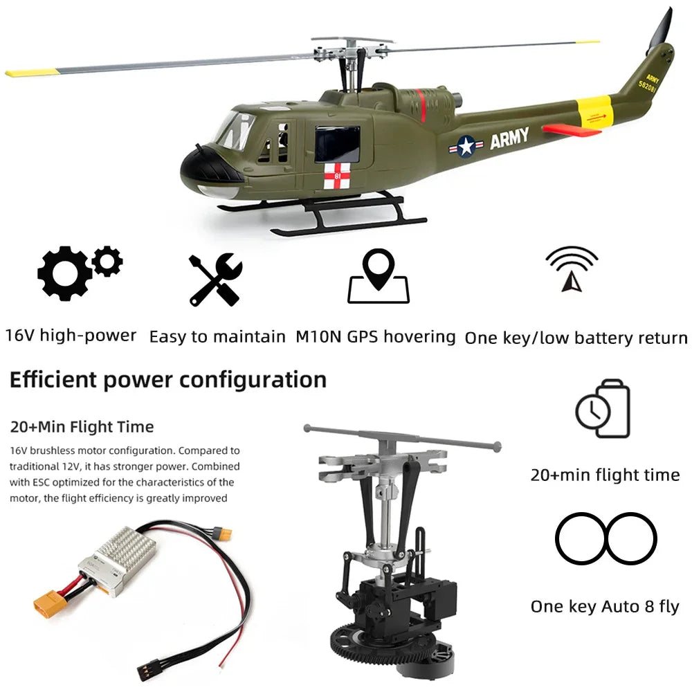 Four blade FLYWING UH1 V4 RC Scale helicopter with H1 GPS metal rotor 450 6ch RC Helicopter iroquois 450L UH1 V3 Huey helicopter