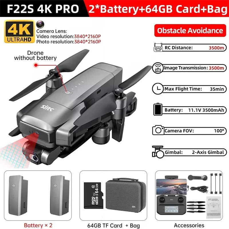 IN Stock SJRC F22 / F22S 4K Pro GPS Drone 4K Profesional RC Quadcopter With Camera 2 Axis Stabilized Gimbal 5G WiFi FPV Drones