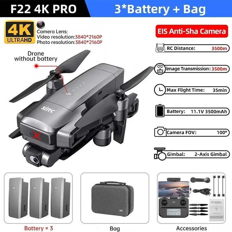 IN Stock SJRC F22 / F22S 4K Pro GPS Drone 4K Profesional RC Quadcopter With Camera 2 Axis Stabilized Gimbal 5G WiFi FPV Drones