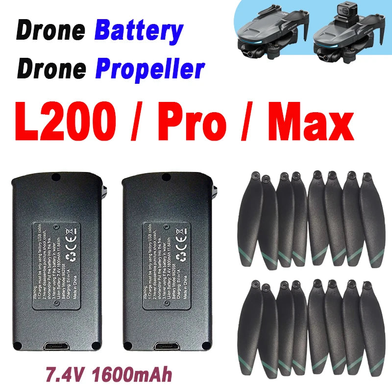 LYZRC-Original L200 PROMAX Drone Battery, 7.4 V1600mAh, for L200 PROMAX RC Quadcopter, Replacement Propeller, Drone Parts