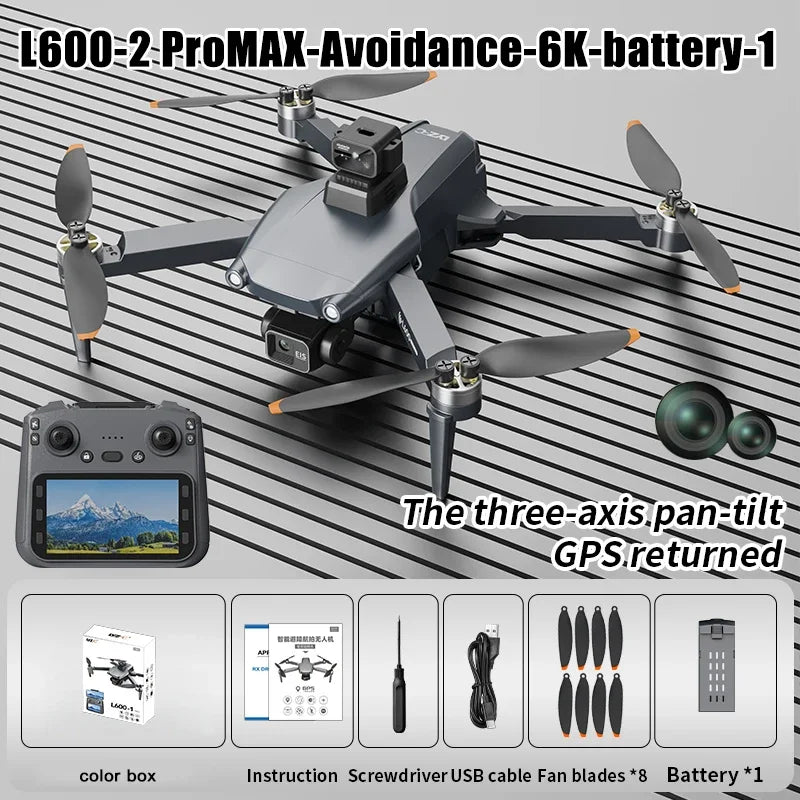 HOT-Professional 8K HD Dual Camera New L600-2 MAX GPS Drone 5KM 3-Axis Gimbal 360 Obstacle Avoidance Brushless Quadcopter Toy