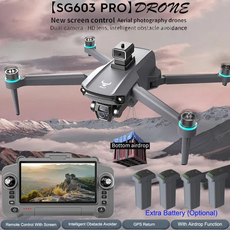 SG603 PRO Drone with Large Screen HD Camera  Remote Control Obstacle Avoidance  Foldable Brushless GPS RC Quadcopter Toy