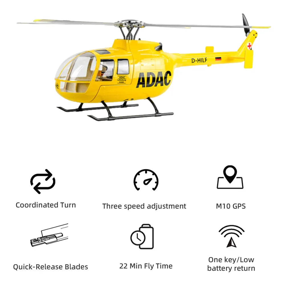 FLYWING BO105 RC Helicopter ADAC 470 class 6CH scale helicopter BO105 rc Plane 4 blades rotor head one-key return Airplane Toys