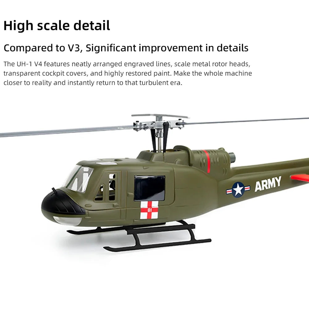 Four blade FLYWING UH1 V4 RC Scale helicopter with H1 GPS metal rotor 450 6ch RC Helicopter iroquois 450L UH1 V3 Huey helicopter