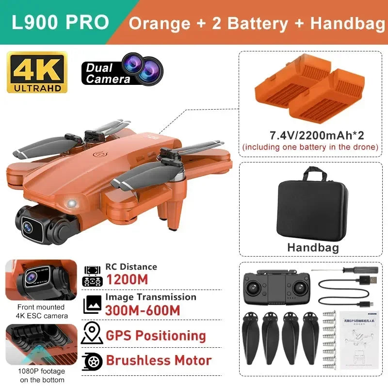 LYZRC L900 pro GPS Drone with 4K HD Dual Camera 5G Brushless Quadcopter RC Aircraft Foldable WIFI Photography Cam