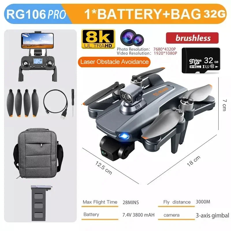 RG106 PRO Drone 8k Dual Camera Profesional GPS Drones With 3 Axis Brushless Rc Helicopter 5G WiFi Fpv Drones Quadcopter Toy