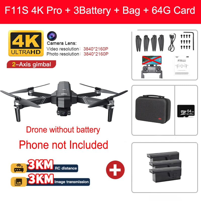 SJRC F11 Pro 4K F11s Pro 4K Camera Drone GPS 5G FPV HD 2 Axis Stabilized Gimbal EIS Professional Brushless Quadcopter RC Dron