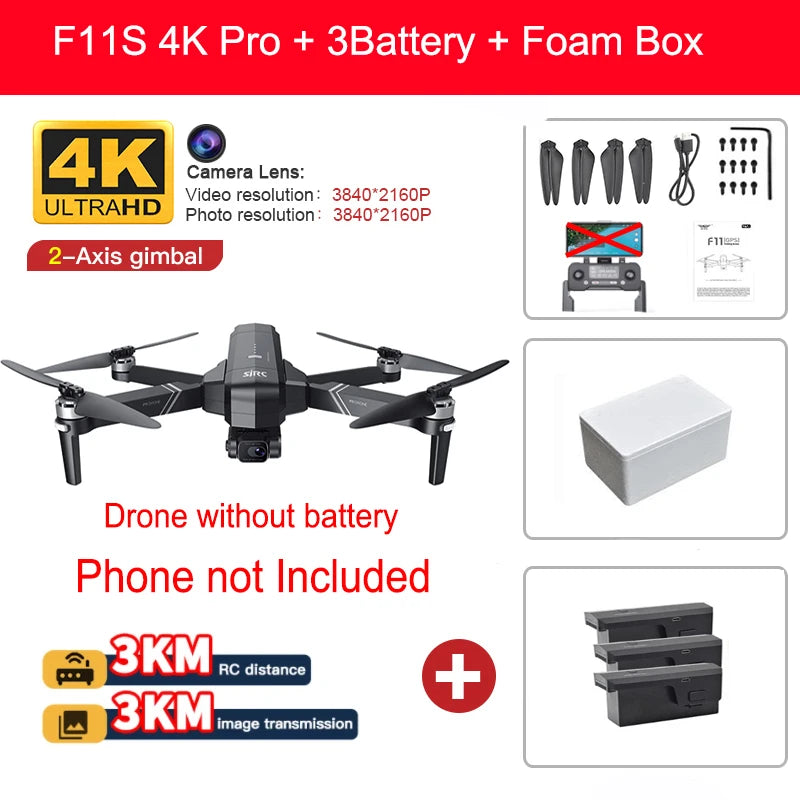 SJRC F11 Pro 4K F11s Pro 4K Camera Drone GPS 5G FPV HD 2 Axis Stabilized Gimbal EIS Professional Brushless Quadcopter RC Dron