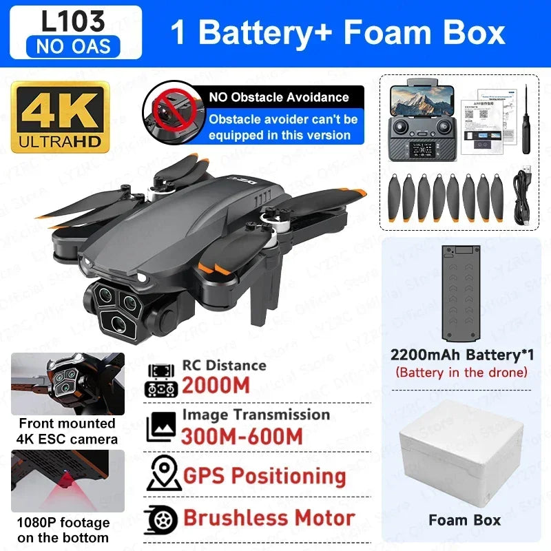 LYZRC L103 MAX GPS Brushless Motor Drone Professional HD Dual Camera 360° Laser OAS 5G Wifi FPV Foldable RC Aerial Helicopter