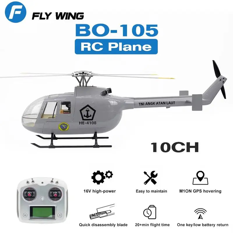 FLYWING 470 BO105 Navy Painted Simulation Remote Control Model Helicopter GPS Positioning Automatic Return RTF BO-105 Helicopter
