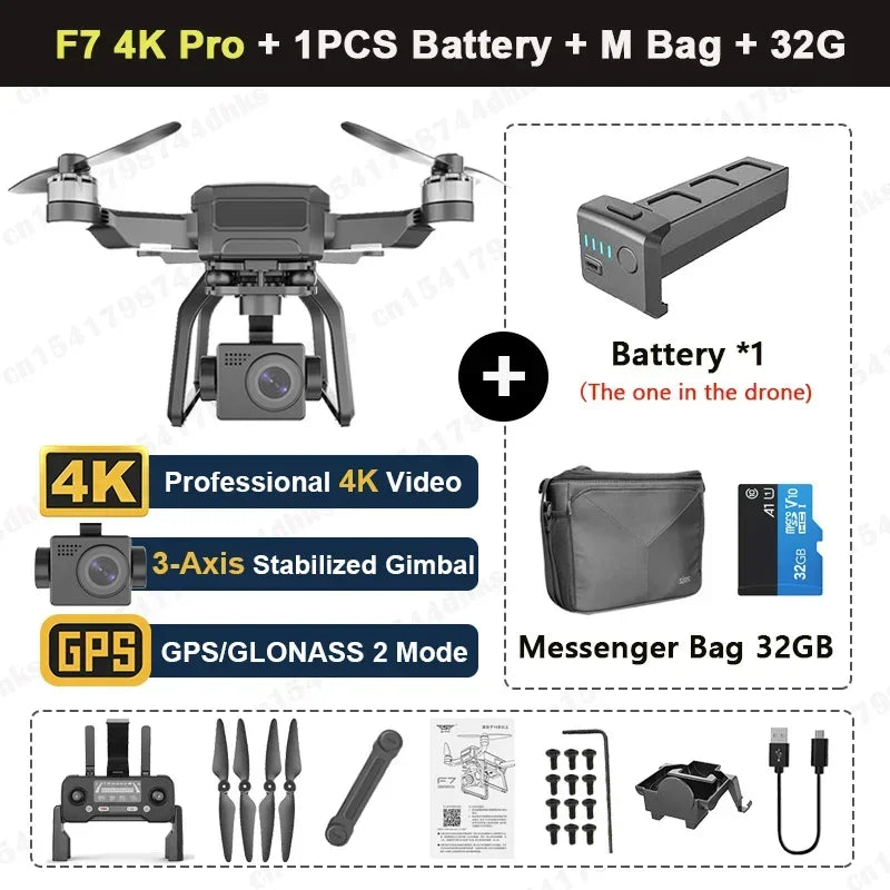 SJRC F7 4K PRO Camera Drone GPS HD 5G WiFi FPV 3KM 3 Axis Gimbal EIS Professional Brushless Quadcopter With Cam RC Foldable Dron