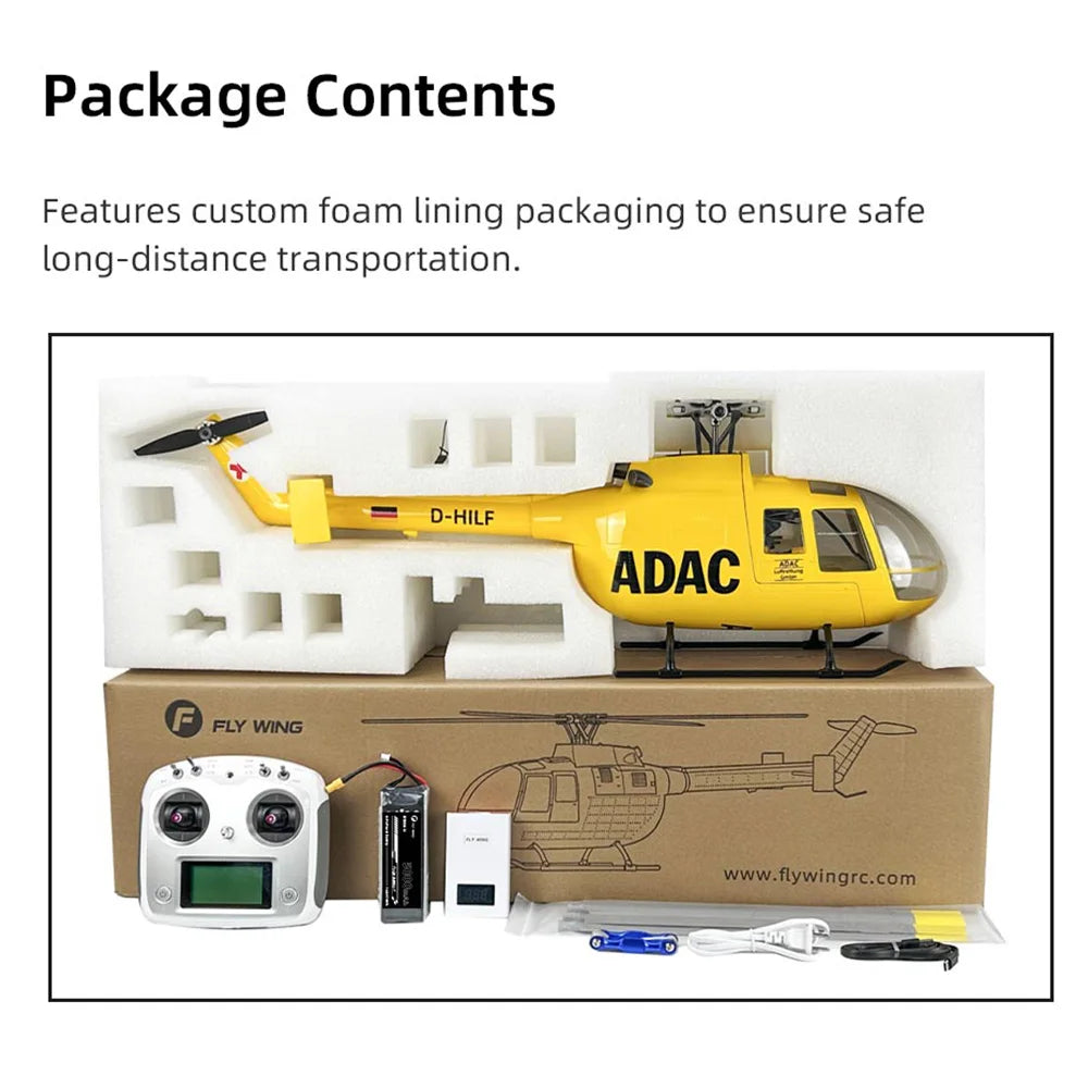 FLYWING BO105 RC Helicopter ADAC 470 class 6CH scale helicopter BO105 rc Plane 4 blades rotor head one-key return Airplane Toys