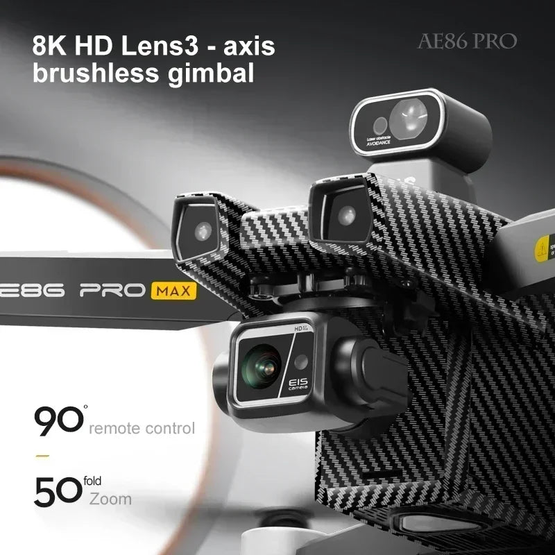 AE86 PRO Max+ Profesional Drone with Obstacle Avoidance FPV GPS Quadcopter 8K HD Camera 3-axis gimbal Aerial Photography RC Dron