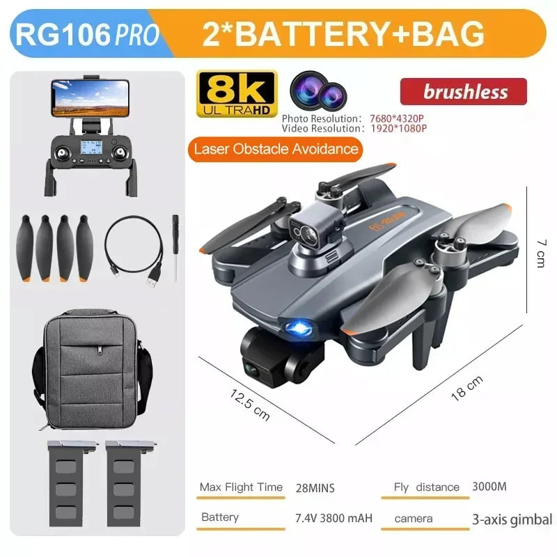 RG106 PRO Drone 8k Dual Camera Profesional GPS Drones With 3 Axis Brushless Rc Helicopter 5G WiFi Fpv Drones Quadcopter Toy