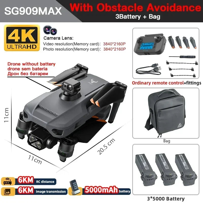 ZLL SG909 SG909MAX Professional Drone With 4K Camera 3-Axis Gimbal 5G 360 Obstacle Avoidance Touch Screen FPV Brushless RC Dron