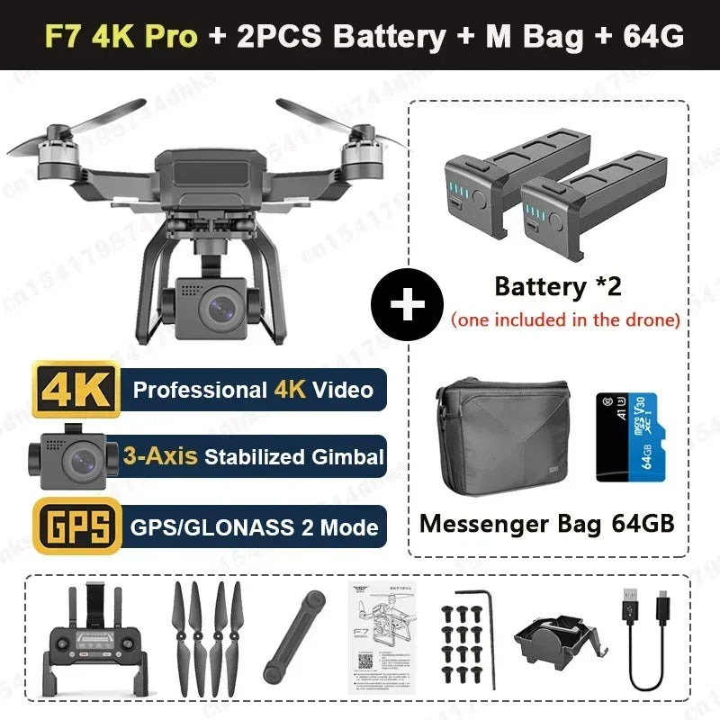SJRC F7 4K PRO Camera Drone GPS HD 5G WiFi FPV 3KM 3 Axis Gimbal EIS Professional Brushless Quadcopter With Cam RC Foldable Dron