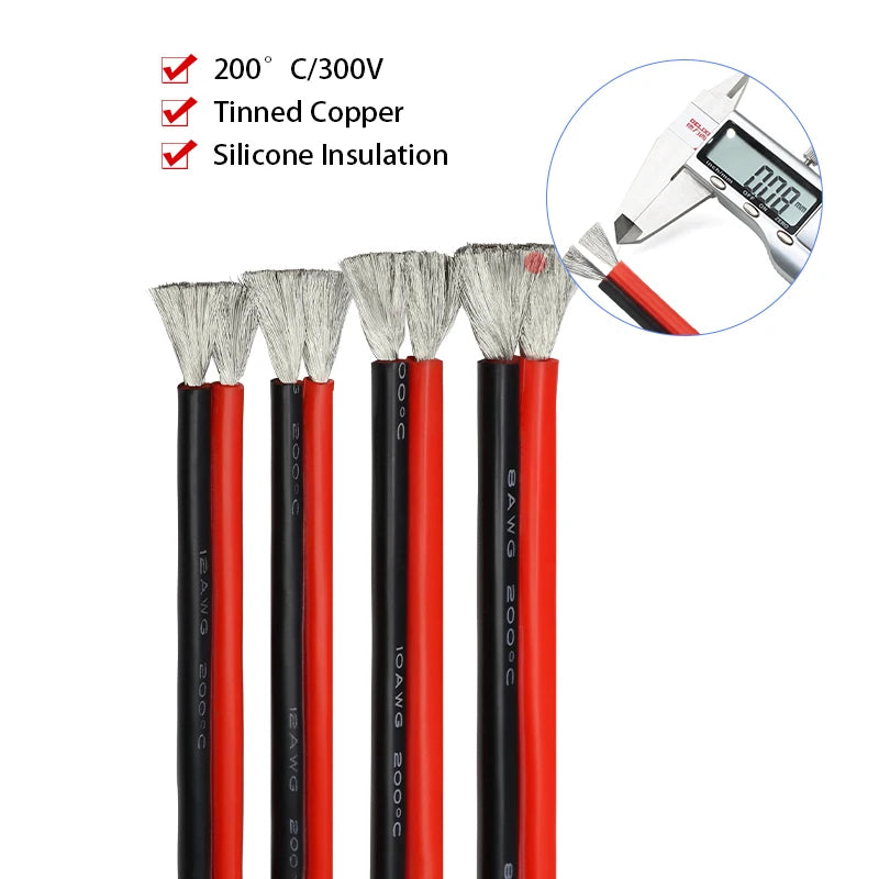 1~50m Heat-Resistant Silicone Wire AWG 30 26 24 22 20 18 16 14 12 10 8 Red Black Automotive Wiring Car Battery Copper Cable