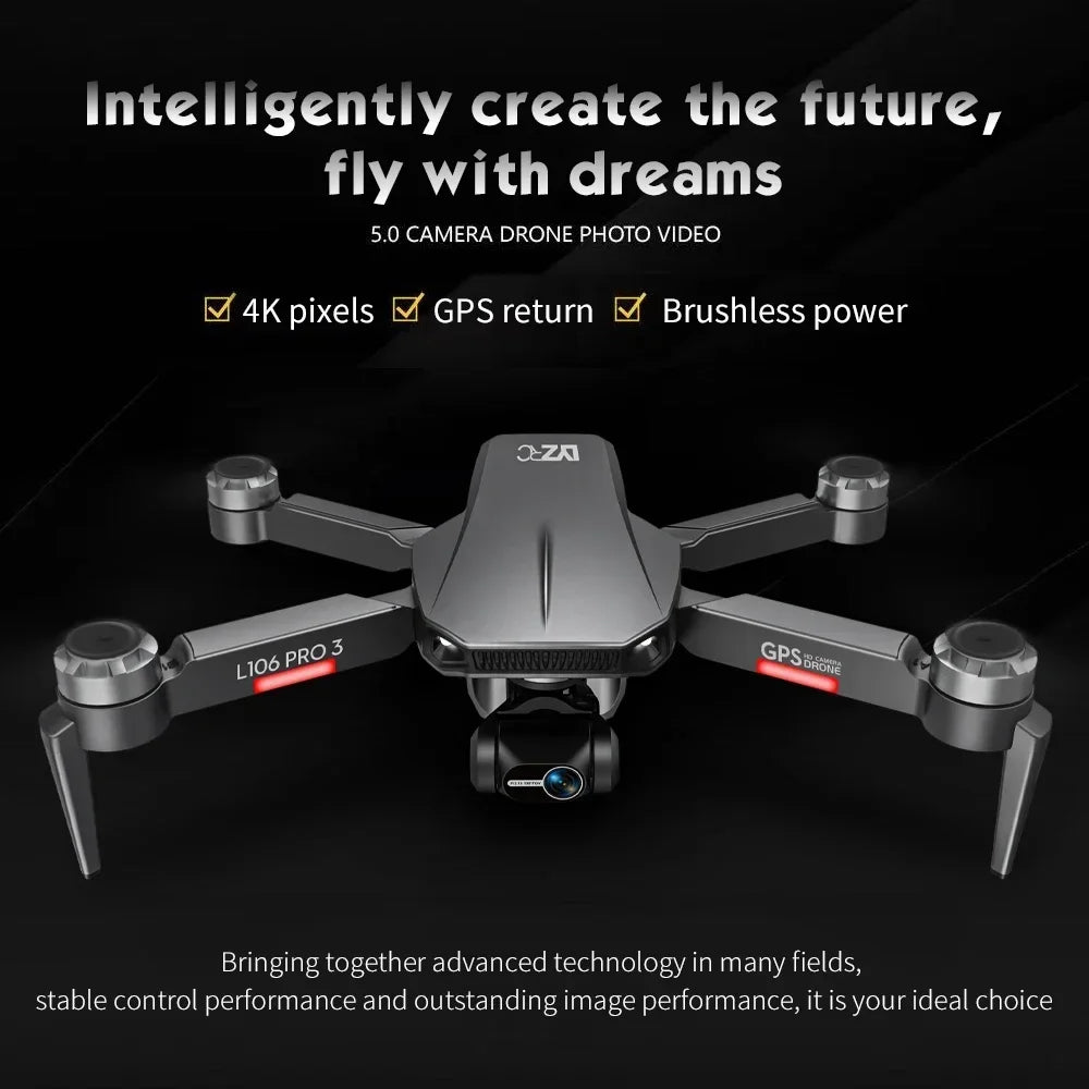 L106 Pro 3 Drone 4K Profesional 3-Axis Gimbal 4K HD Dual Camera 5G GPS Fllow Me Wifi Fpv Brushless Motor Dron RC Quadcopter Toys