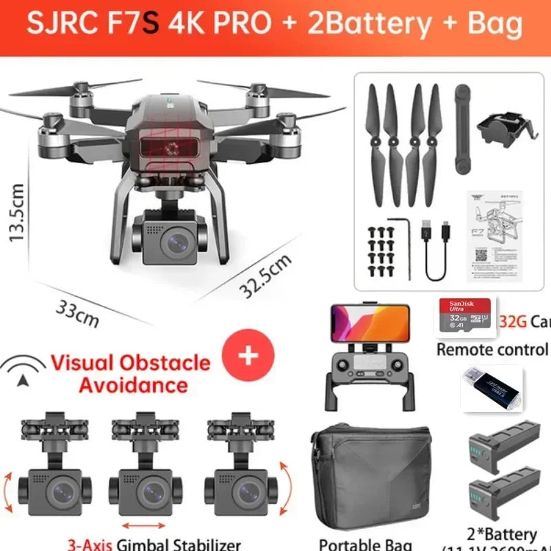 SJRC F7 4K PRO Camera Drone GPS HD 5G WiFi FPV 3KM 3 Axis Gimbal EIS Professional Brushless Quadcopter With Cam RC Foldable Dron
