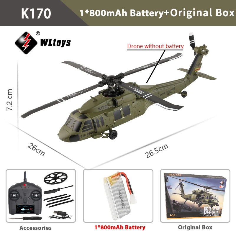 WLtoys K170 RC Helicopter 2.4G 6-Aixs Gyroscope 4CH Altitude Hold Optical Flow Remote Control Helicopter Toys for Children