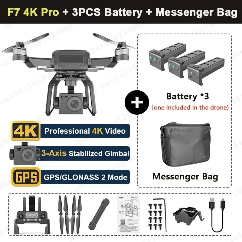 SJRC F7 4K PRO Camera Drone GPS HD 5G WiFi FPV 3KM 3 Axis Gimbal EIS Professional Brushless Quadcopter With Cam RC Foldable Dron