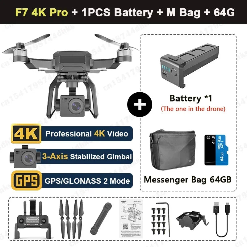 SJRC F7 4K PRO Camera Drone GPS HD 5G WiFi FPV 3KM 3 Axis Gimbal EIS Professional Brushless Quadcopter With Cam RC Foldable Dron