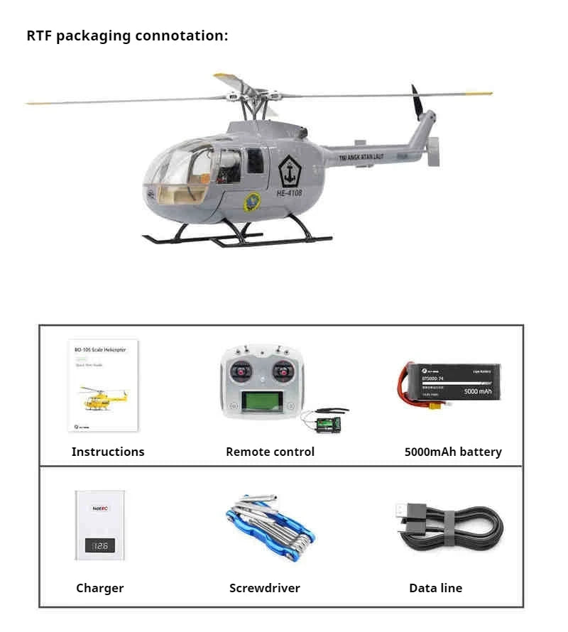 FLYWING 470 BO105 Navy Painted Simulation Remote Control Model Helicopter GPS Positioning Automatic Return RTF BO-105 Helicopter