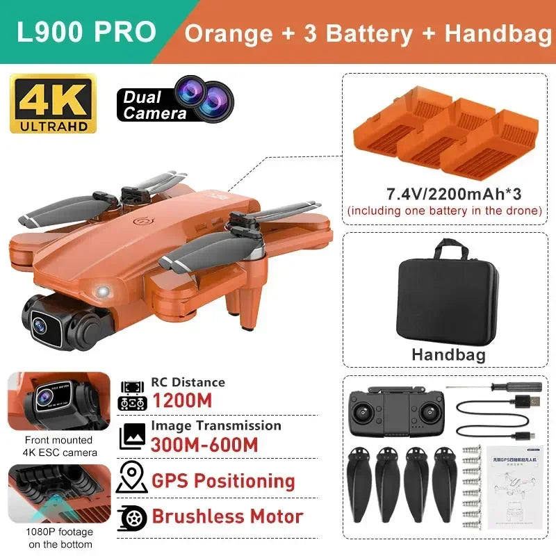 LYZRC L900 pro GPS Drone with 4K HD Dual Camera 5G Brushless Quadcopter RC Aircraft Foldable WIFI Photography Cam