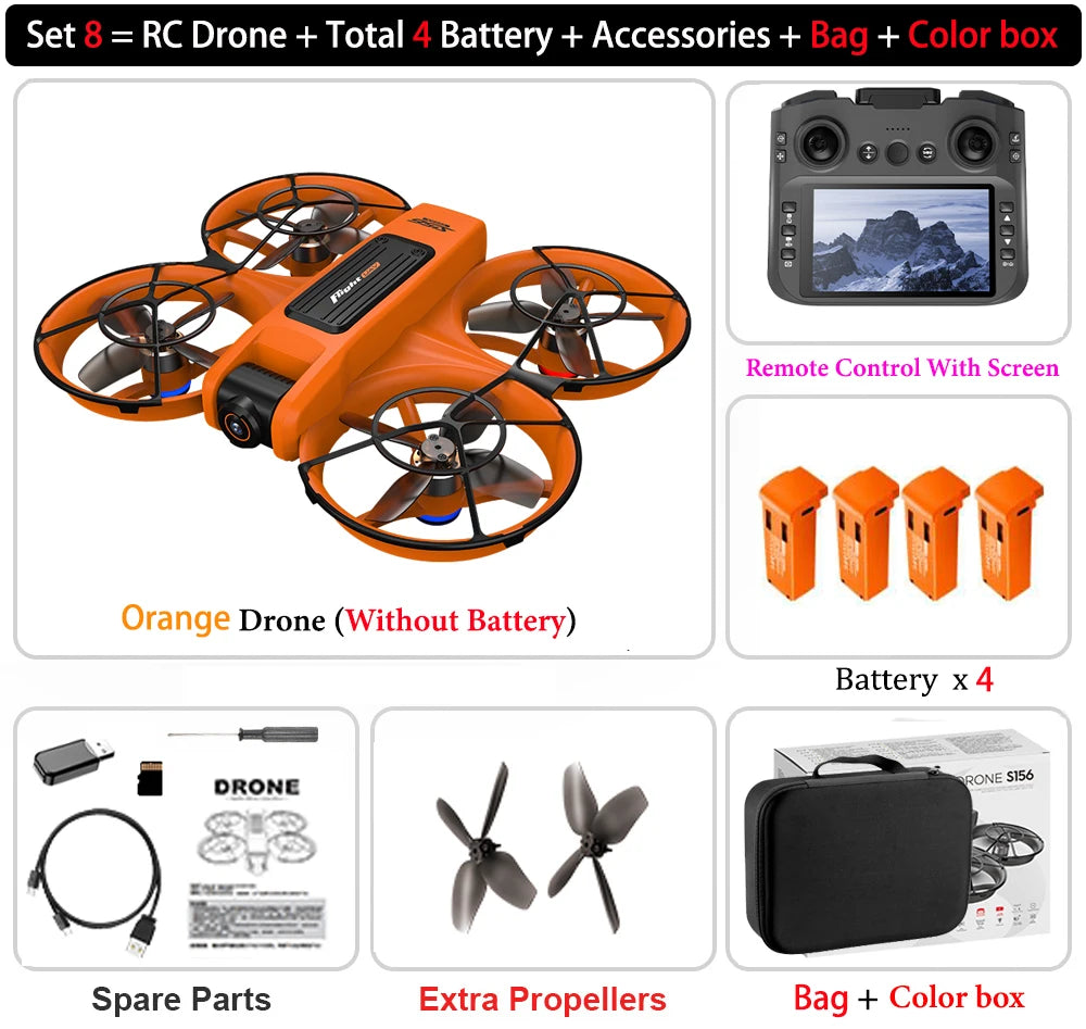 S156 Drone HD Dual-Camera Aerial Photography Remote Control with Screen Aircraft Optical Flow Hover Brushless RC Quadcopter Toy